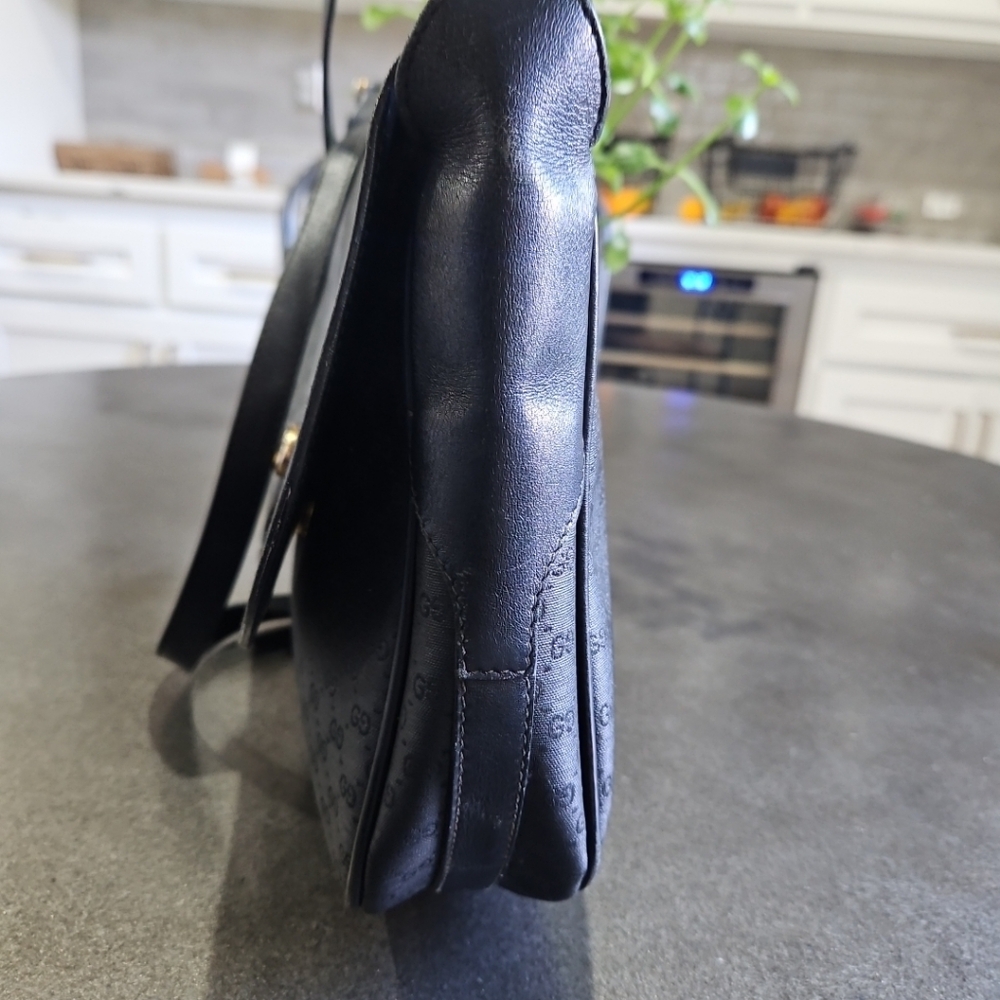 Vintage GUCCI  Crossbody bag Shoulder  micro GG PVC Leather Black/BlackFlap Sn - Picture 13 of 16